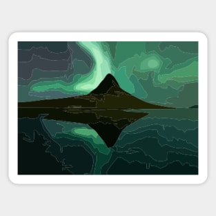 Mount Kirkjufell under the Northern Lights Painting Sticker